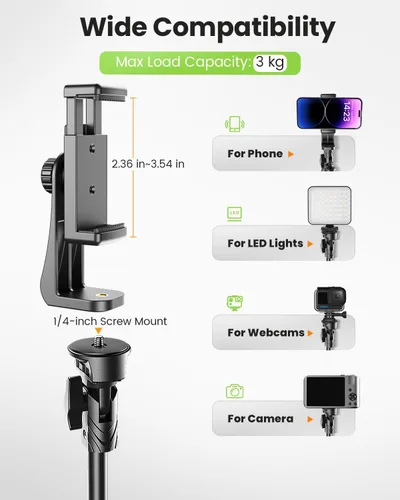 Vista 13 de CAMBOFOTO - Trípode de 82 pulgadas de alto para iPhone con cuello de cisne y control remoto, soporte