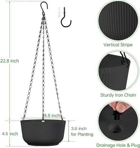 Vista 2 de Juego de 2 macetas colgantes para plantas de interior y exterior, macetas colgantes de riego automático de 8 pulgadas con platillo interno, orificio