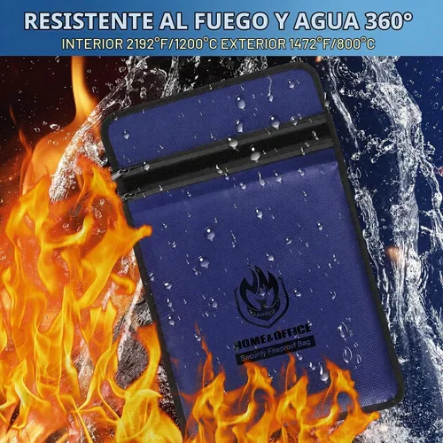 Vista 3 de andyer - Bolsa de documentos ignífuga mejorada con dos bolsillos (2000 ℉), bolsa de dinero impermeable ignífuga de 15 x 11 pulgadas con cremallera