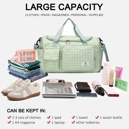Vista 433 de Pequeña bolsa de gimnasio para mujer, bolsa de viaje con compartimento para zapatos
