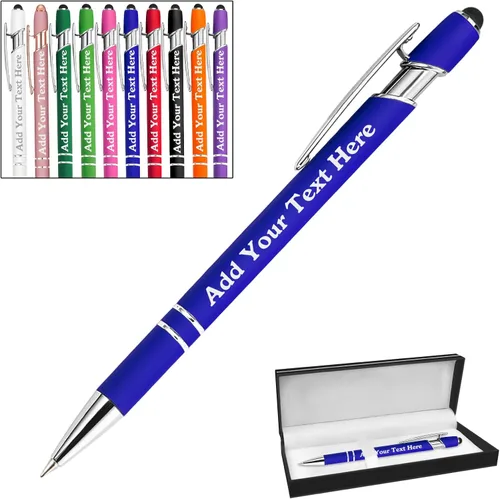 Vista 34 de Bolígrafos personalizados a granel grabados personalizados con punta de lápiz capacitivo, bolígrafos personalizados de tinta negra, regalos