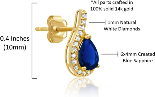 Vista 5 de 14k Yellow or White Gold Gemstone Pear Shape Drop Stud Earrings for Women with Teardrop Natural Diamonds and Push Backs 6mm x 4mm Birthstone by MAX