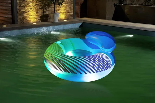 Vista 5 de Bestway H2OGO! Anillo de natación inflable brillante LED de 46 pies con respaldo, flotador inflable para piscina incluye soporte para tazas, luces