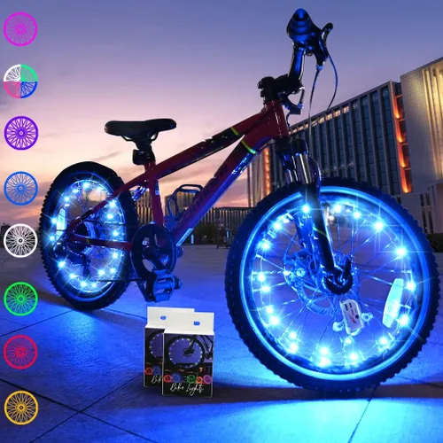 Vista 10 de TINANA Paquete de 2 luces LED para rueda de bicicleta, luces ultrabrillantes impermeables para radios de bicicleta, decoración de ciclismo