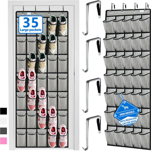 Vista 13 de Organizador de zapatos sobre la puerta, 2025 mejorado, organizador de zapatos, 35 bolsillos enormes, organizador de zapatos sobre la puerta