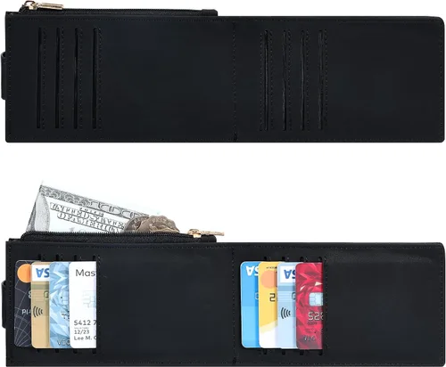 Vista 4 de Chelmon Cartera de mujer delgada con bloqueo RFID, billetera plegable con varios compartimientos para tarjetas con bolsillo con cremallera, Negro