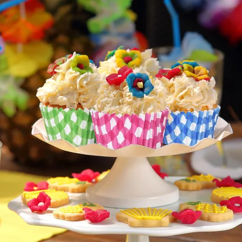 Vista 6 de Whaline 600 forros para cupcakes a cuadros de búfalo, coloridos envoltorios de cupcakes a cuadros para hornear muffins para baby shower, boda