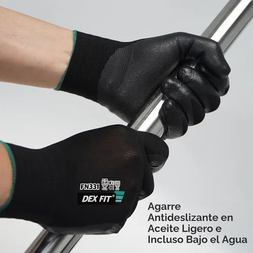 Vista 3 de DEX FIT Prime - Guantes de trabajo de nitrilo FN331, ajuste cómodo 3D, agarre antideslizante, duraderos, delgados, ligeros y frescos, compatibles