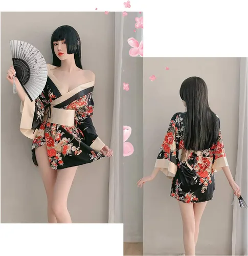 Vista 3 de Bata tradicional japonesa estilo kimono para mujer, disfraz de Yukata, pijama sexy para cosplay