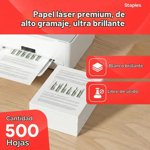 Vista 2 de Staples Papel láser, 8.5x11 pulgadas, 32 lb., 98 brillo, 500/resma