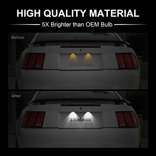 Vista 2 de litzland Conjunto de 2 luces LED para placa de matrícula compatible con Ford Mustang 1994 1995 1996 1997 1998 1999 2000 2001 2002 2003 2004 Canbus