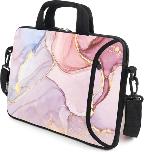 Vista 12 de Funda para laptop de 15.6 pulgadas, estuche para chromebook, correa de hombro ajustable con asa, bolsillo para accesorios (Galaxias azules)