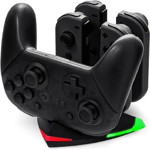 Vista 2 de snakebyte Arrow Charge S - Estación de carga Nintendo Switch para 4 Joy-Cons y 1 controlador Switch Pro, cargador 5 en 1, estado de carga LED