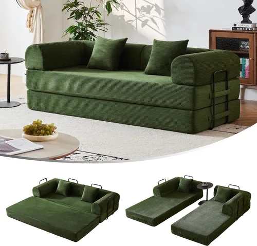 Vista 9 de Sofá cama convertible 5 en 1 de 79 pulgadas, sin montaje, sofá cama sin hueso con espuma de alta densidad, sofá cama plegable, sofá modular de pana