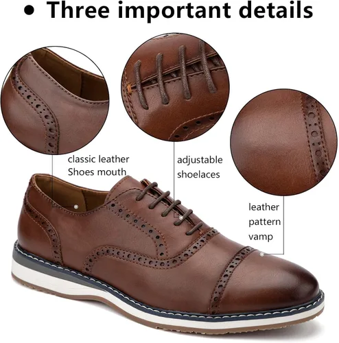 Vista 2 de Meijiana Zapatos de vestir casuales Oxfords para hombre, zapatos de cuero con cordones para hombre, zapatos Oxford de negocios
