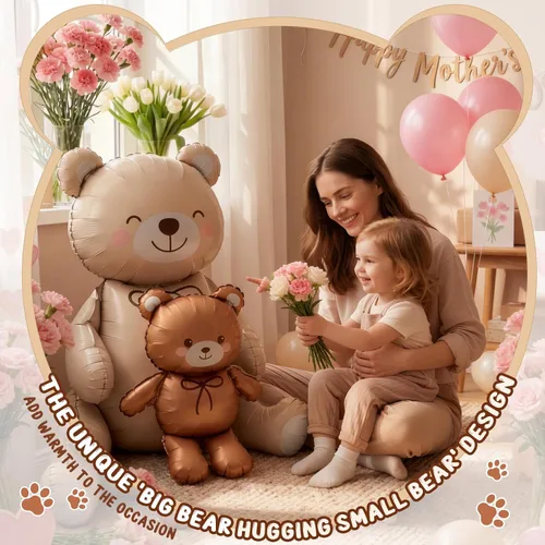 Vista 6 de Simgoing 2 globos de aluminio de oso marrón grande de 21 x 35 pulgadas Globos inflables de oso de dibujos animados grandes mate para baby shower