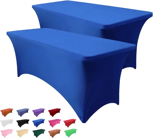 Vista 17 de Paquete de 2 manteles rectangulares de 4 pies para manteles rectangulares color gris azulado, elásticos, manteles de elastano para eventos