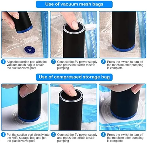 Vista 4 de Mini Automatic Vacuum Machine Pump for Portable Traveling Home Storage Bag Clothes Food Sous Vide Vacuum Sealer Packaging Packer (Black，Gray，Silver)