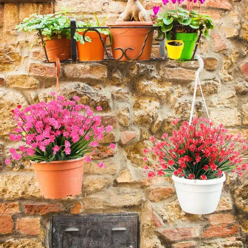 Vista 6 de 6 flores artificiales, arbustos de plástico sintético, resistentes a los rayos UV, no se decoloran, plantas de plástico sintético para bodas, ramos