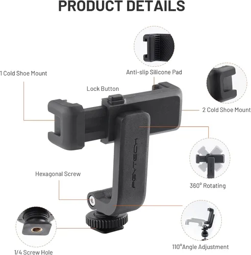 Vista 6 de Soporte de trípode para teléfono iPhone con 2 soportes de zapata fría (versión mejorada), soporte de disparo vertical y horizontal, de 2.36 a 3.62