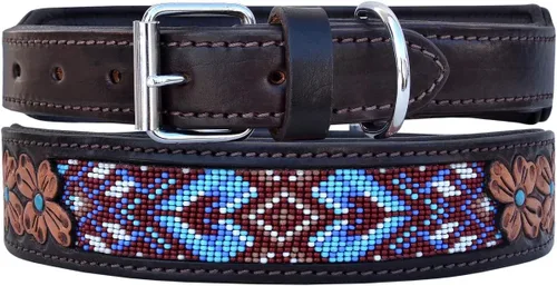 Vista 3 de Collar de cuero para perro, tamaño grande, estilo occidental, resistente, manual, ajustable, con cuentas y acolchado, suave para cachorros y perros