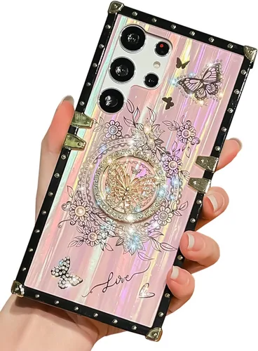 Vista 71 de Funda Rectangular de Lujo Femenina Compatible con iPhone 16 Pro Max Diseñada con Soporte de Anillo de Diamante con Función de Atril