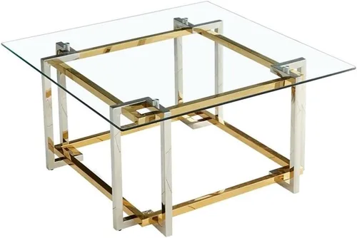Vista 5 de !Nspire Mesa de centro cuadrada contemporánea de cristal y metal en plata y oro