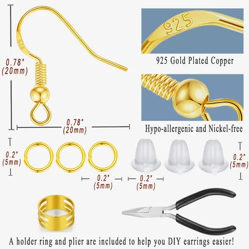 Vista 4 de MAIBAOTA Ganchos de Oro para Aretes para Hacer Joyas, 602 Piezas de Ganchos de Aretes Chapados en Oro Hipoalergénicos, Anillos de Salto, Accesorios