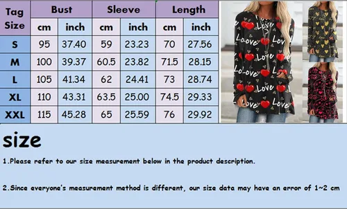 Vista 4 de Camisas para mujer, verano, otoño e invierno, cuello redondo, serie del día de San Valentín, impresión de amor, borde de comercio exterior