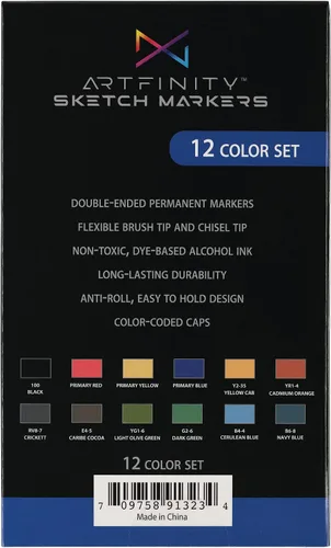 Vista 2 de Artfinity Juego de 12 marcadores de boceto, vibrantes, profesionales, a base de tintes
