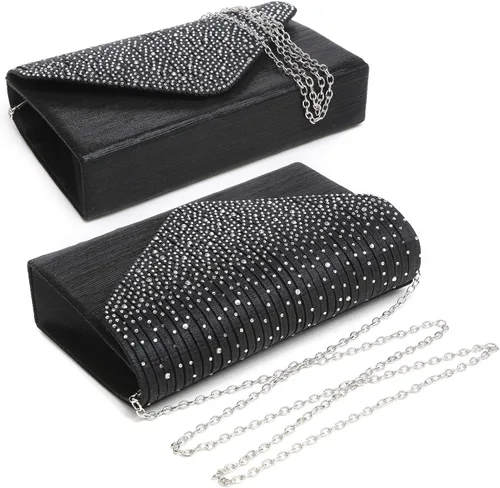 Vista 3 de Dasein Bolso de noche de satén para mujer bolso de mano con diamantes de imitación bolso de boda graduación bolso formal para fiesta de cóctel