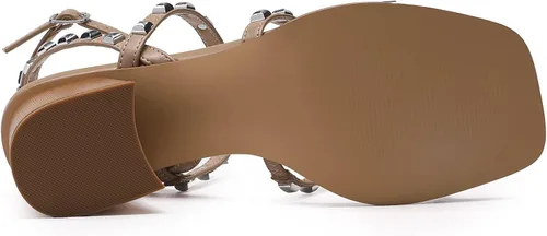 Vista 6 de DREAM PAIRS - Tacones con tachuelas de diamantes de imitación para mujer, tacones gruesos, de punta cuadrada, zapatos de boda, zapatos de tacón
