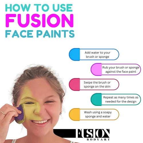 Vista 4 de FUSION BODY ART Paleta de pintura facial de calidad profesional, explosión de arco iris, kit de pintura facial de maquillaje seguro y no tóxico