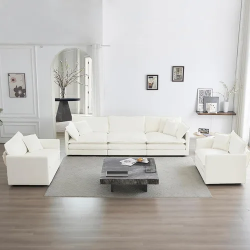 Vista 46 de 76.7" Cloud Couch for Living Room, Deep Seat Loveseat Sofa, Beige Breathable Chenille, 2-Seats Couch for Apartment Small Spaces, Pocket Spring