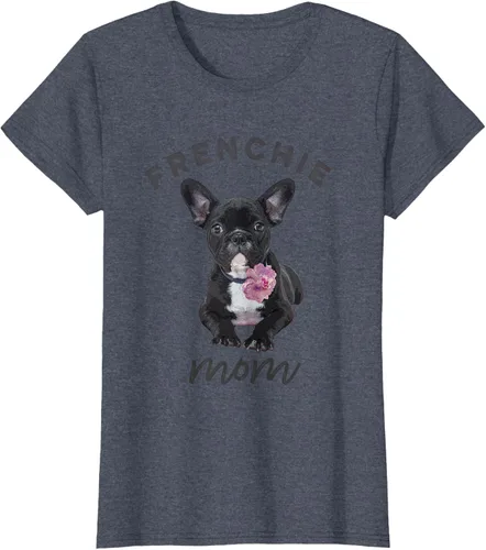 Vista 55 de Camiseta Bulldog Francés para Mujer, Frenchie Mom, Flor, Negro, S