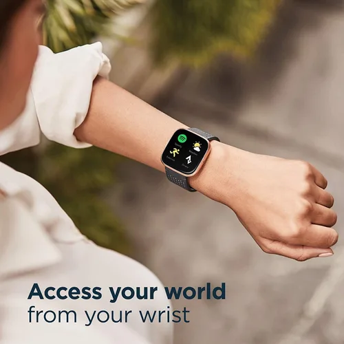Vista 7 de Fitbit Versa 2 Smartwatch Carbon (negro) con bandas de bonificación (Oliva)