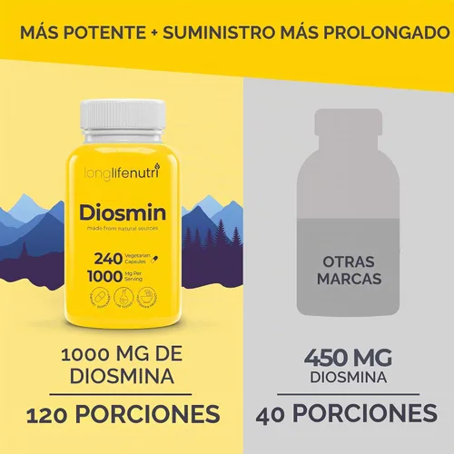 Vista 3 de Diosmin Fórmula avanzada de 1000 mg – 240 cápsulas para apoyo de salud circulatoria, suministro de 4 meses, sin OMG, fabricado en Estados Unidos