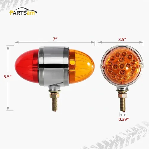 Vista 4 de Partsam 2 luces LED ámbar / rojo de doble revolución de sandía para semirremolque [aprobado por DOT], luces direccionales auxiliares cromadas