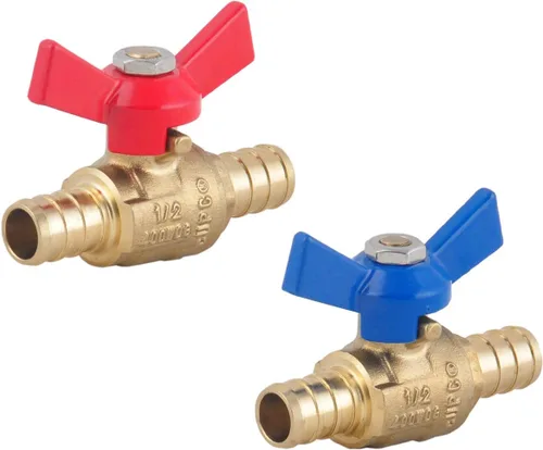 Vista 6 de LD - Válvula de bola de latón PEX de 1/2 pulgada, válvula de bola de cierre de latón PEX LF de 1/2 pulgada con palanca larga roja y azul, válvula