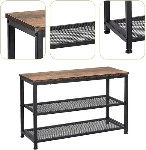 Vista 6 de Banco de zapatos, zapatero de madera de 3 niveles, estantes de colocación con asiento para entrada, sala de estar y pasillo
