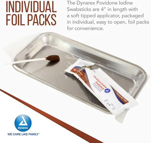 Vista 4 de Dynarex Hisopos de yodo de povidona, hisopos empaquetados en paquete individual de papel de aluminio, antiséptico para preparación de la piel