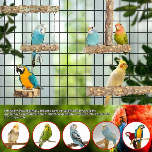 Vista 3 de Perchas para pájaros, 4 piezas de ramas de madera natural para pájaros, perca de pájaros, jaula de palo de masticar, accesorios para loros, ramas