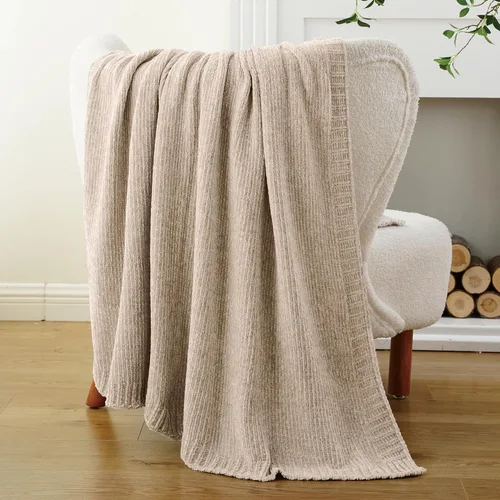 Vista 7 de Manta beige de felpilla suave para sofá, 51 x 67 pulgadas