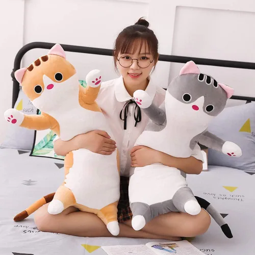 Vista 5 de Almohada larga de felpa de gato, suave, peluche, diseño de animales