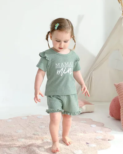 Vista 3 de Mioglrie Ropa para bebé niña con volantes y pantalones cortos, conjunto de ropa para niñas pequeñas