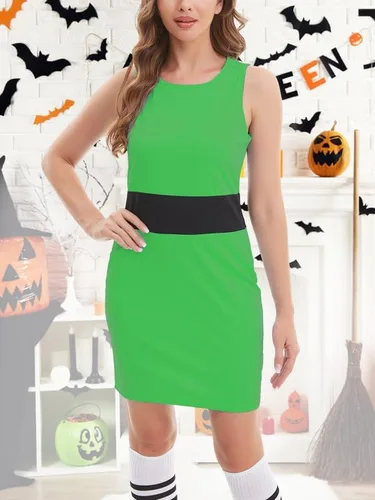 Vista 3 de Disfraz de Halloween para mujer, sin mangas, vestido de dibujos animados