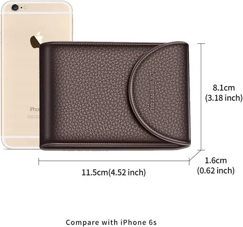 Vista 3 de LAORENTOU Hombres Cartera Cuero Genuino Titular De La Tarjeta Para Hombre Marca Negocios Licencia De Conductor De La Tarjeta De Crédito, Marrón 2
