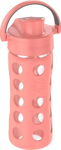 Vista 2 de Lifefactory Botella de agua de vidrio de 12 onzas con tapa abatible activa y funda protectora de silicona, Cantaloupe, 12 onzas