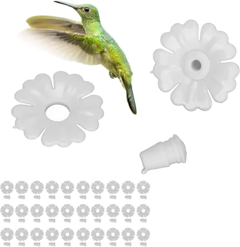 Vista 11 de Hyuduo 30 piezas de repuesto para comederos de colibríes, puertos de alimentación de néctar amarillo para comederos de colibríes al aire libre