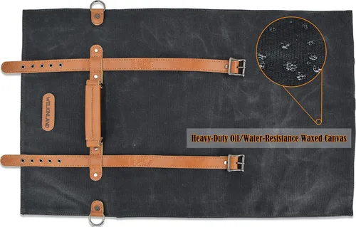 Vista 4 de WELKINLAND Bolsa enrollable de cuchillos con 14 bolsillos, Bolsa enrollable de cuero de lona encerada, Porta cuchillos, Bolsa enrollable